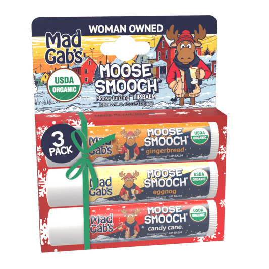 3pk Moose Smooch Holiday Lip Balm Assorted Pack-Candy Cane, Gingerbread, Eggnog