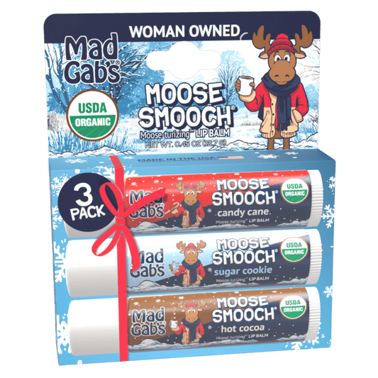 3pk Moose Smooch Holiday Lip Balm Assorted Pack-Candy Cane, Sugar Cookie, Hot Cocoa