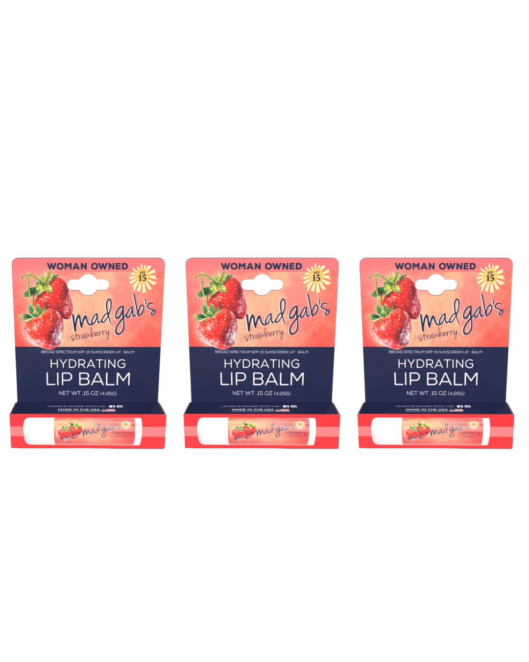 Strawberry SPF 15 Lip Balm (3 pack)